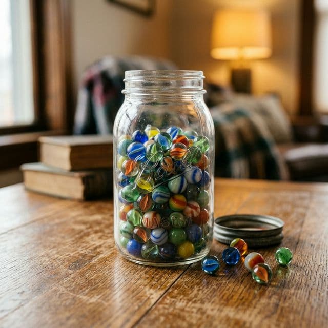 Obvious association: a jar of marbles